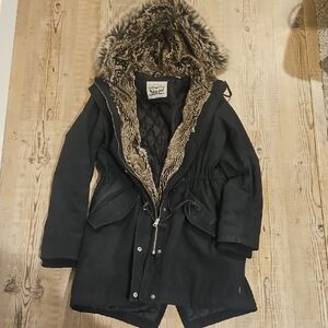 Levi's Black Utility Jacket with Faux Fur Trim